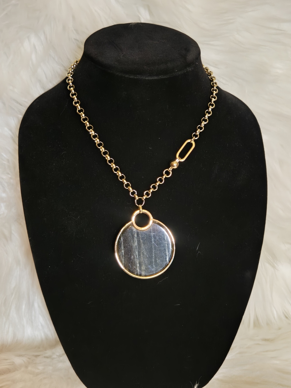 Chico's Gold-Tone Round Pendant Necklace with Reflective Center